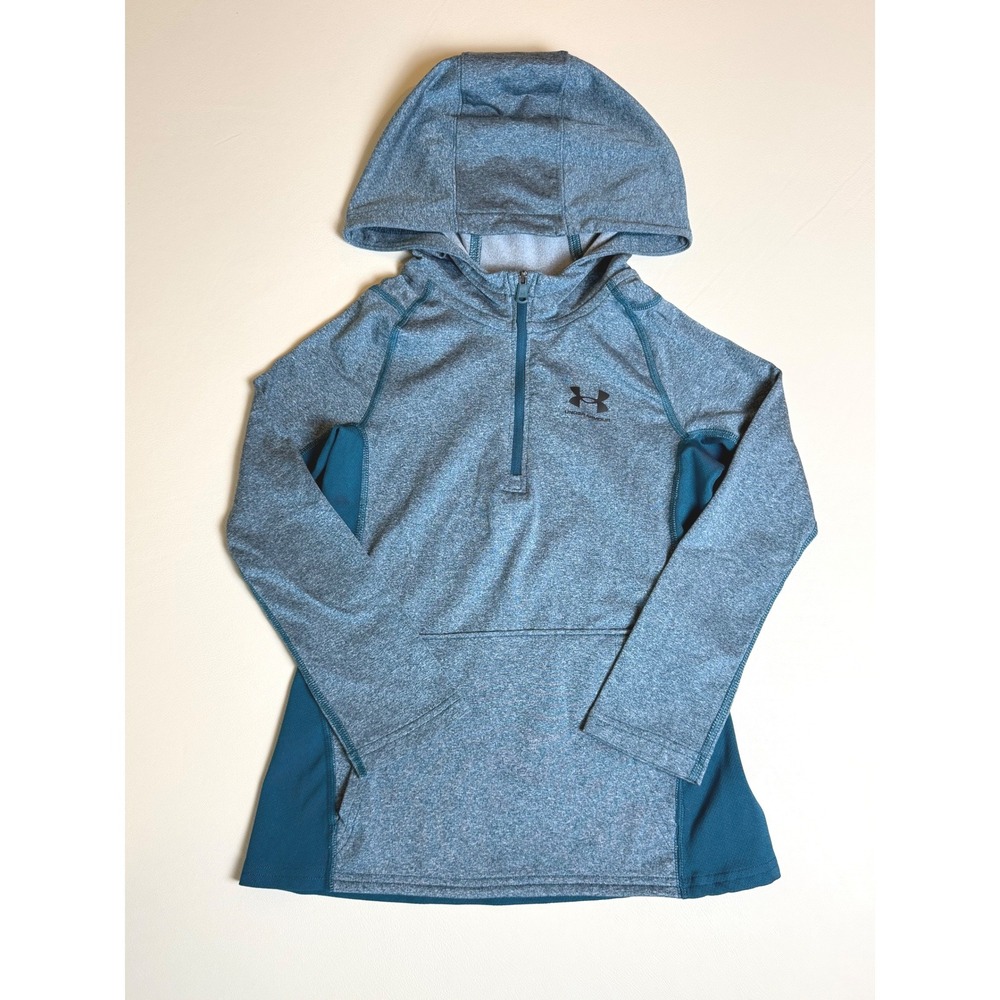 Under Armour Boys ColdGear Teal Green Heathered Quarter Zip Hoodie YXS